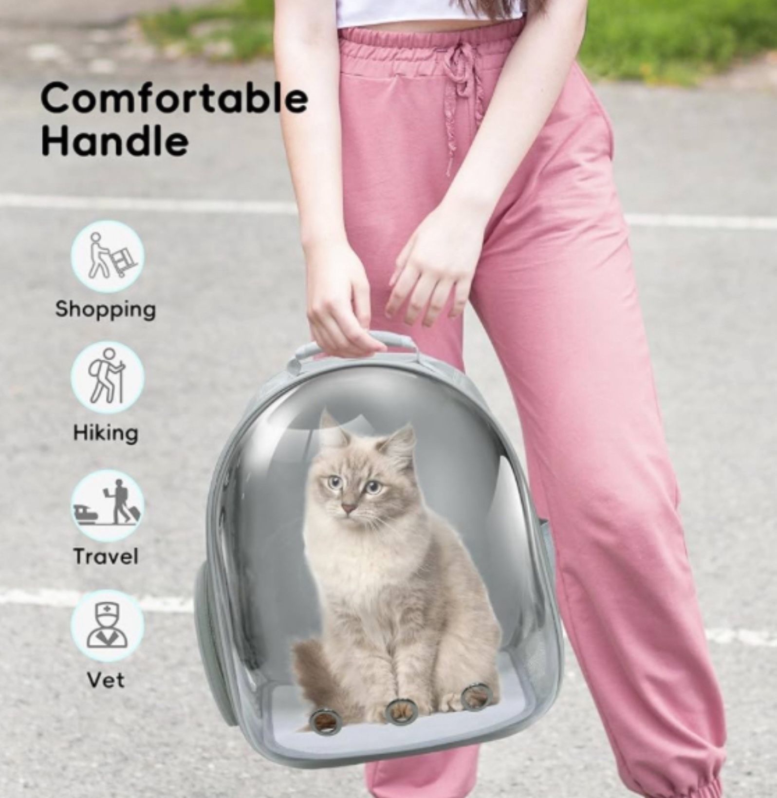 Gray (NEW) PetPack (5  Colors ) Adorable Bubble Carrying Bag for Small, Medium dogs Cats, Space Capsule Pet Park, Hiking backpack, Airline Approved 