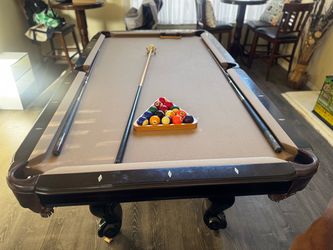 Ornate Slate Pool Table w/ Leather Pockets