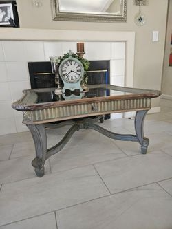 Antique seal wood top glass coffee table