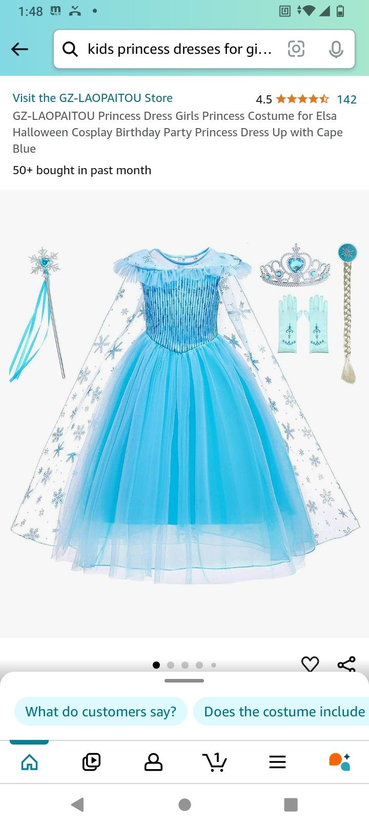 Kids 4-6 Princess Blue Or Elsa Set 