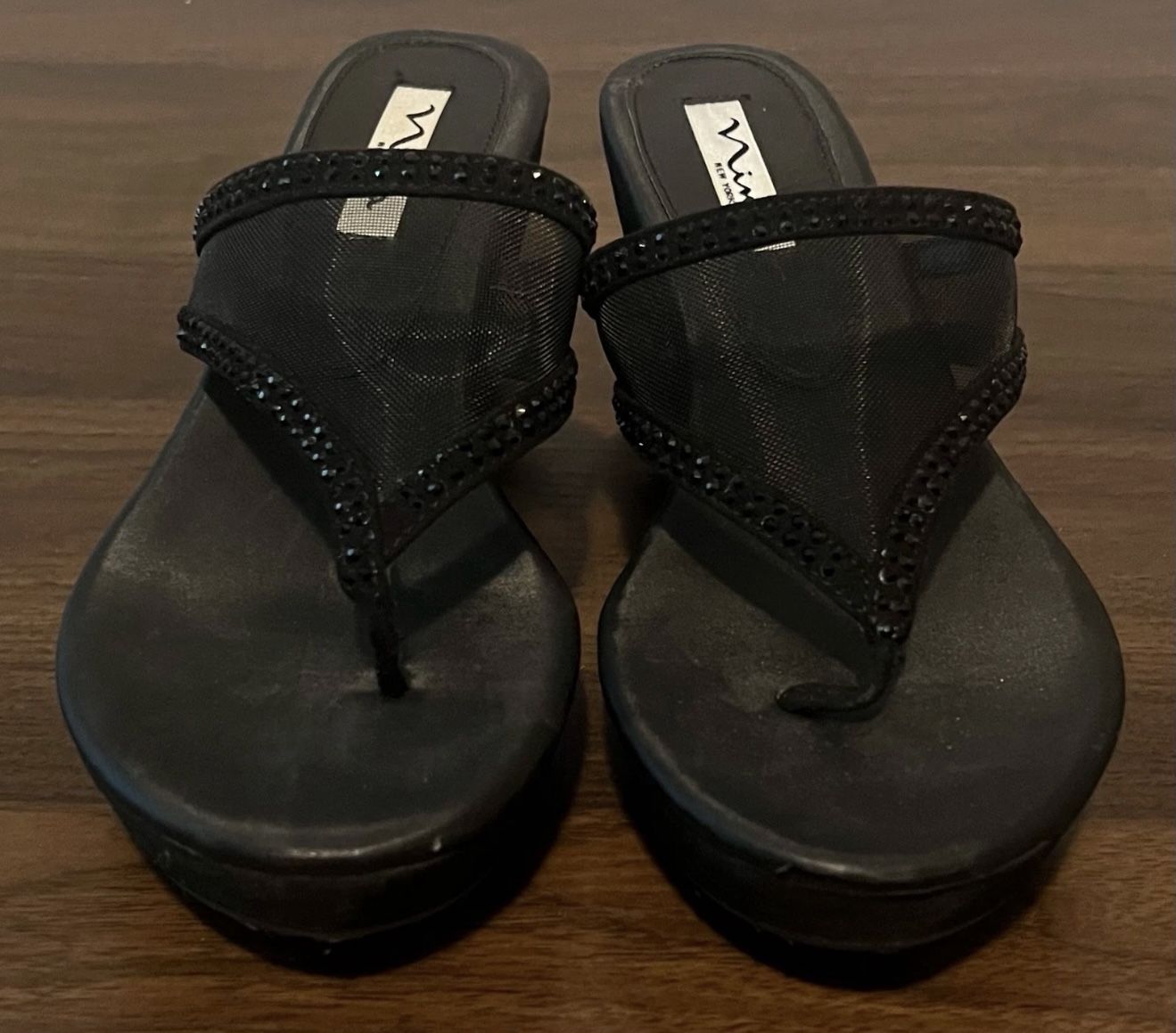 Nina Platform Wedge Sandal Size 9.5 Thong Sheer Shoe Rubber Sole