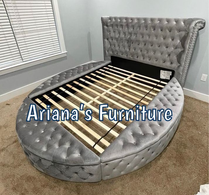New Queen Grey Velvet Bed With Stirage