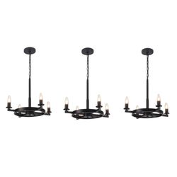 Set of 3 Wagon Wheel Black Chandelier  4-Lights  