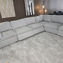 Thomasville Rockford 6-piece Modular Sectional With 2 Power Footrest Light Gray EXCELLENT CONDITION