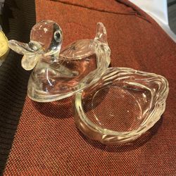 Vintage Clear Glass 2 Piece Duck Dish