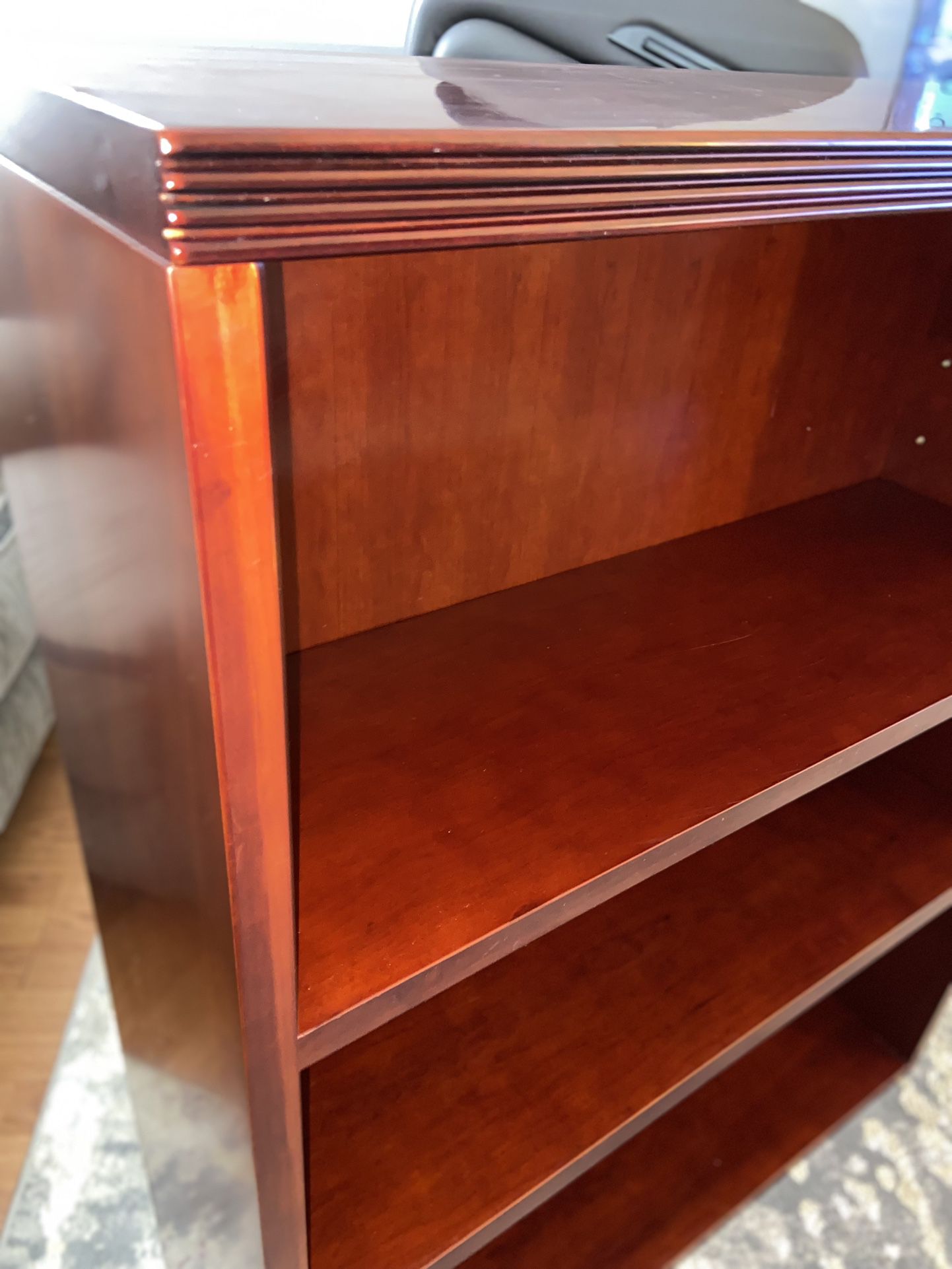 Elegant, Two Shelf Bookcase, Mahogany Wood. Heavy durable, spacious.