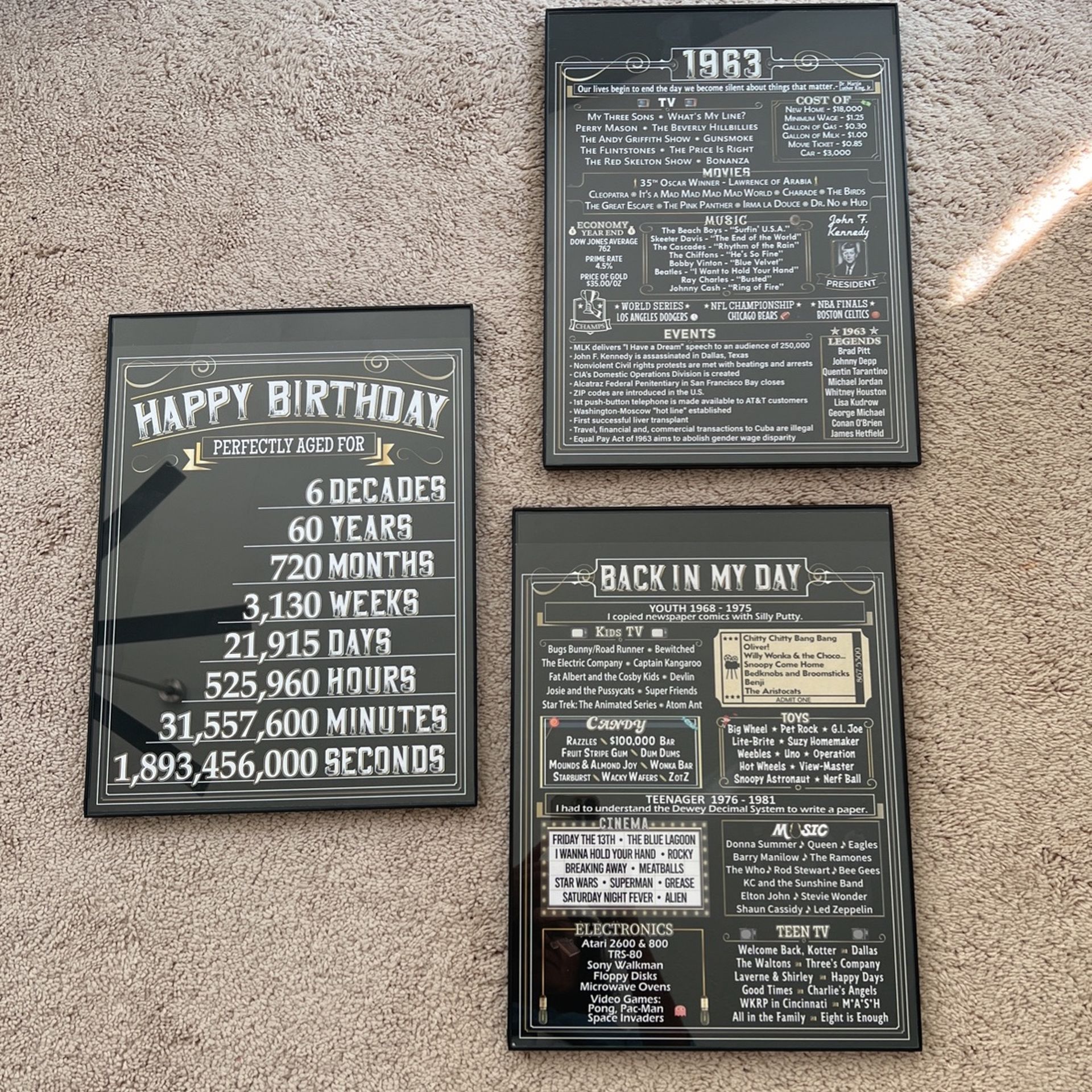 3 Posters In Glass Frame For 60 th Birthday