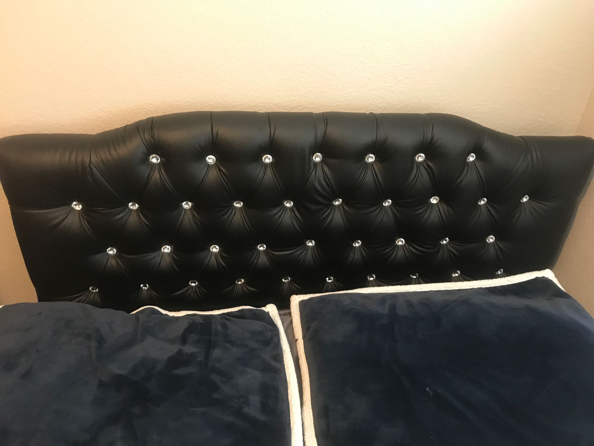 Queen sized bed frame tufted and studded