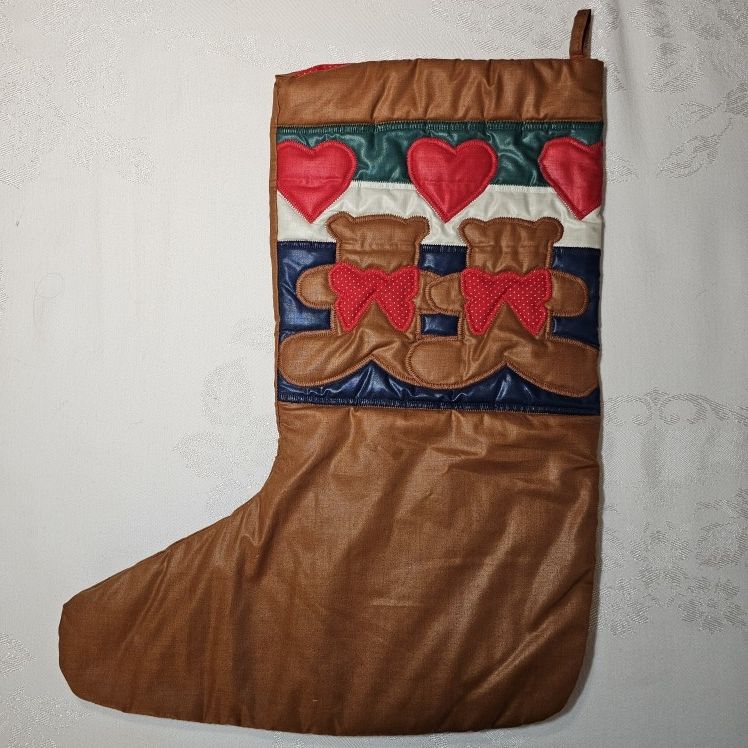 Christmas Stocking Handmade Quilted Teddy Bears Hearts