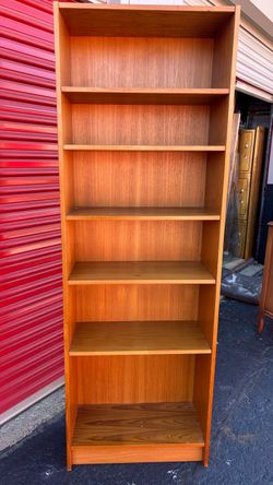 Vintage Domino Mobler Danish Modern Tall Teak Bookcase Adjustable Shelves slim shape L24”*D11”*H72”(address in description)