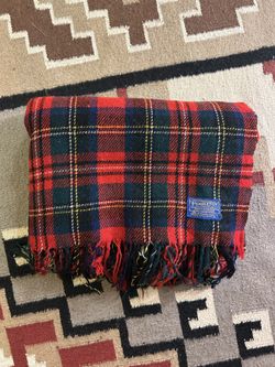 Vintage 60s PENDLETON Woolen Mills Blanket Plaid Tartan Wool Fringe 72"x54"