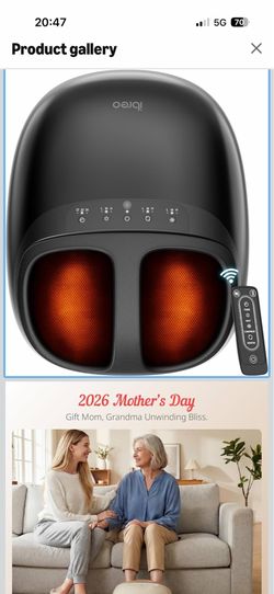 Shiatsu Foot Massager with Heat, Deep Kneading Therapy, Air Compression, Mother’s Day Gift for Mom Grandma, for Foot Neuropathy, Plantar Fasciitis, Ti