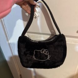 Hello Kitty Black Furry Gem Shoulder Bag