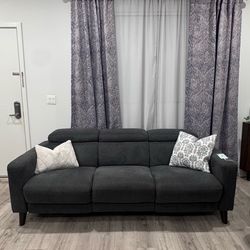 Power Reclining Grey Fabric Sofa
