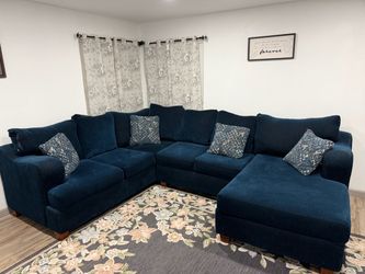 Navy Blue Fabric Sectional Sofa with Chaise