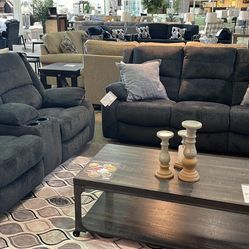 Draycoll Pewter Reclining Sofa and Loveseat 