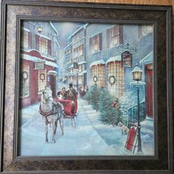 $75.00 - 34" Christmas Statement Wall Art! 2012 Kirkland  Collectible/Embellished Frame/Heavy/Traditional Winter Sleigh Ride - Stunning!