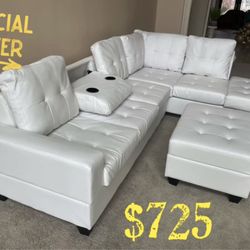 AVAILABLE IN BLACK, WHITE,& BROWN!! SECTIONAL WITH OTTOMAN $725 DELIVERY INCLUDED!!