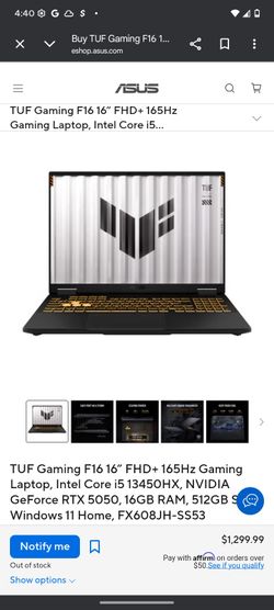ASUS TUF F15 Gaming Laptop