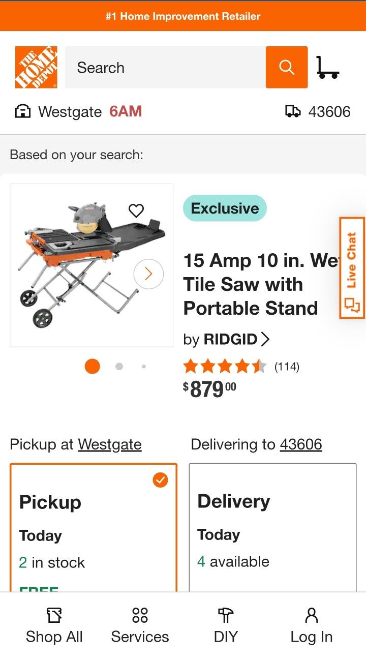Ridgid 15 Amp 10in Wet Tile Saw W Portable Stand 