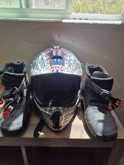 Bell brand dirtbike helmet and boots. 50$ OBO.
