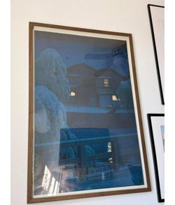 XL Framed Japanese Woodblock Art Print - Night Village Scene, Kawase Hasui