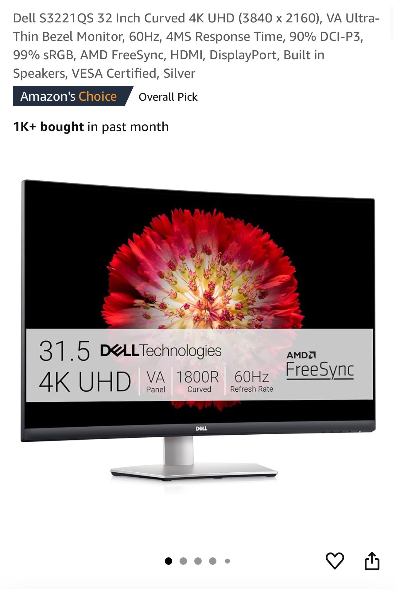 Dell S3221QS 32 Inch Curved 4K UHD (3840 x 2160)