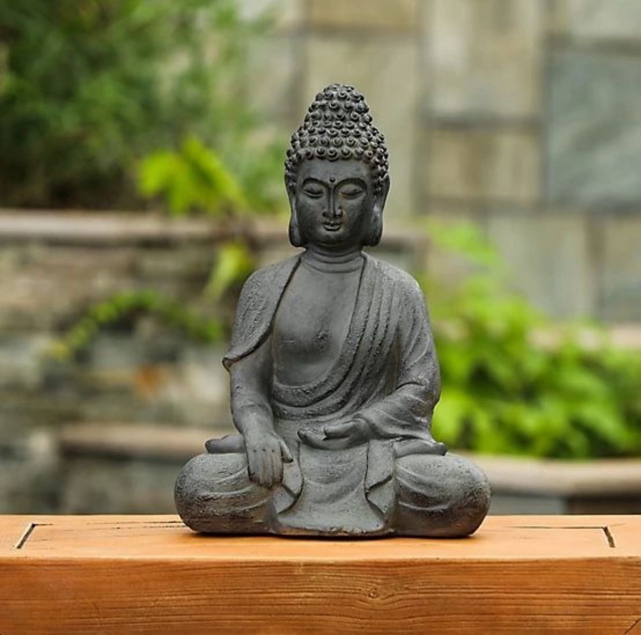 LuxenHome Gray MGO Enlightened Buddha Garden Statue, ST1034