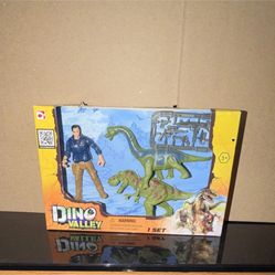 Chap Mei Dino Valley Playset with Explorer Figure, Raptor & Brontosaurus Boxed