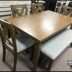 6 PCS DINING ROOM SET DİNİNG TABLE 4 CHAİRS AND BENCH WİTH İNTEREST FREE PAYMENT OPTİONS Clara
