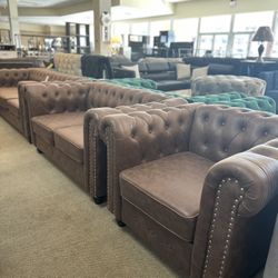 Brown Sofa Loveseat & Chair 