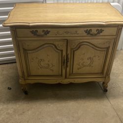 French Provincial Bar Cabinet Buffet Console Tea Cart Server Shabby Chic Chalk Paint Dresser