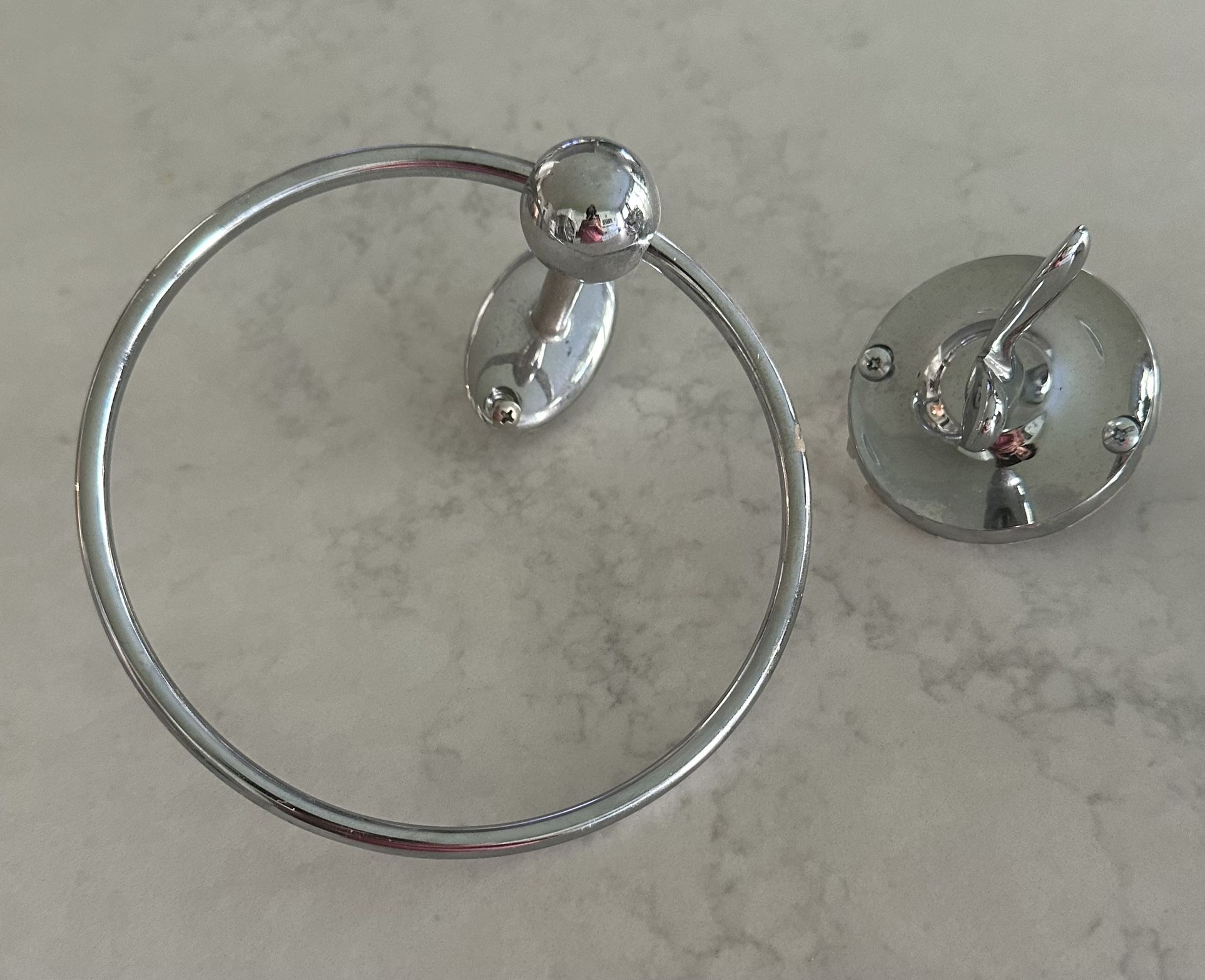 Chrome towel ring and towel hook