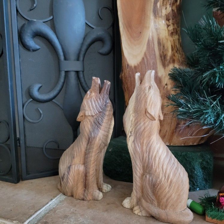 Spirit Wolf Mated / Friendship Pair Wood Carving