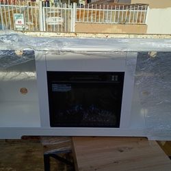 Barara King Entertainment Center, TV Console Table,3D Fireplace TV Stand with LED Lights with USB Charging Outlet Modern Television Table Center for T