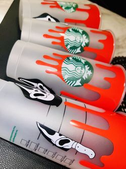 Starbucks Cold Cups With Vinyl Scream/ Ghost Face Design Halloween, 11/Each