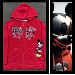 Red Mickey Zipper Jacket With Hoodie, Disney 