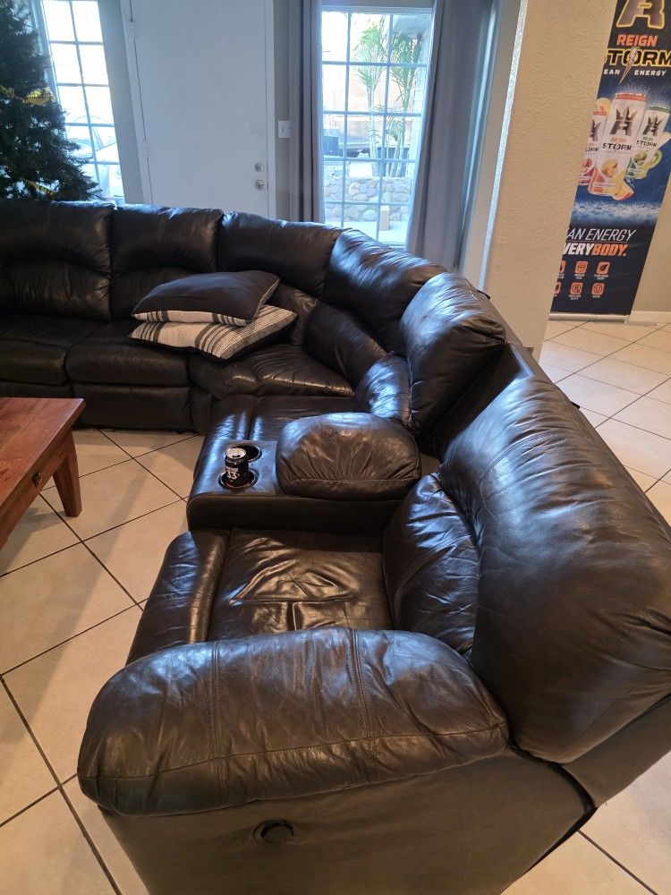 L Shaped Large Leather Couch With Recliners