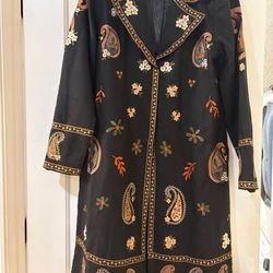 Black Embroidered Paisley and Floral Coat