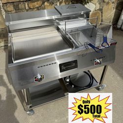 20” Griddle Cart with 3.3 Gallon Fryer Station and Serving Shelf