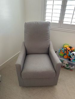 Gray Upholstered Swivel Glider Chair