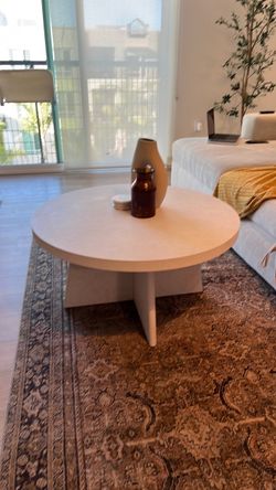 Round White Coffee Table with Cross Base