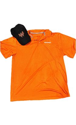 Whataburger Cap Polo Shirt Mens XL Orange Striped Employee Uniform Work Wear Lot