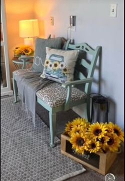 Farmhouse Entryway Bench & Matching Side Table Set – Mint Green