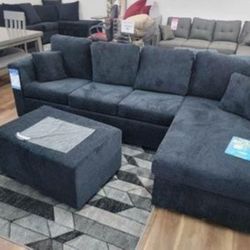 New Black Or Gray USA Made Sectional And Ottoman Sofa Couch 