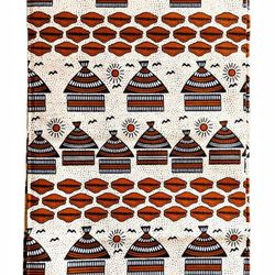 Blue White African Print Fabric Huts Pattern 2 Yards