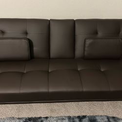 Flamaker Futon Sofa Bed Modern Folding Futon Set Convertible Recliner Lounge for Living Room with 2 Cup Holders, Removable Armrests (PU Leather, Brown