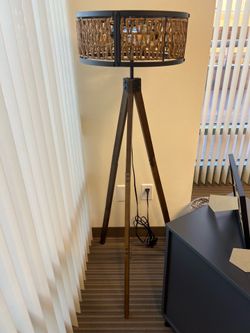 Wood & Ratan tripod floor lamp