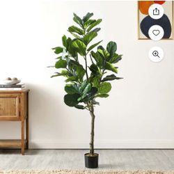SAFAVIEH Faux Multi Branch Fiddle Leaf Fig 60" Potted Tree, Green $60