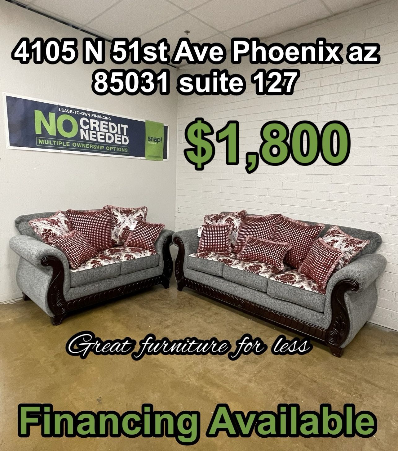 2 PCs Sofa And Loveseat Grey With Red Brand New